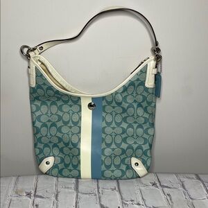 Coach Signature Turquoise and White C Hobo Shoulder Bag